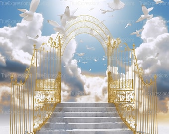 Memorial Flight, AI Art, Christian, Faith, Funeral, Gates, Gold, Heaven, Memorial, Sympathy, Digital Downloadable, Instant PNG Download