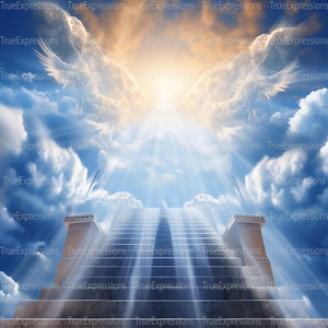 Angel Clouds, AI Art, Christian, begrafenis, trap, blauw, vleugels, hemel, Memorial, achtergrond digitaal downloadbaar, Instant PNG downloaden