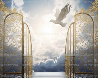 Heavenly Background II, AI Art, Christian, Faith, Funeral, Gates, Gold, Heaven, Memorial, Digital Downloadable, Instant PNG Download