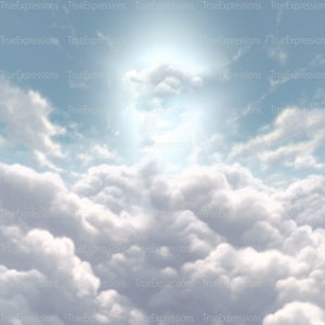 Weiße Wolken, AI Art, Christian, Beerdigung, Wolken, weiß, blau, Himmel, Denkmal, Hintergrund, digitaler Download, Sofortiger PNG Download