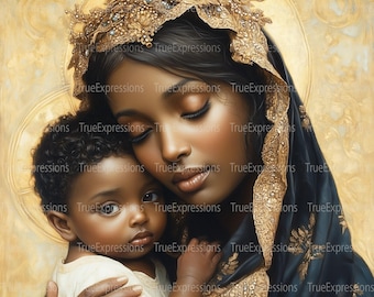 Christmas Madonna and Child Art - AI Generated PNG (Digital Download)