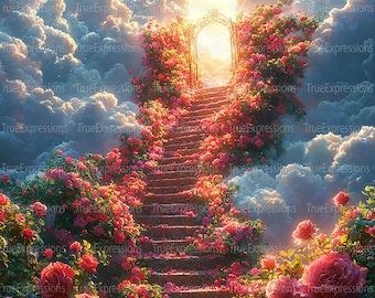 Rose Stairway to Heaven AI Art Print (PNG Download)