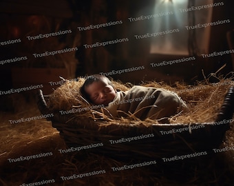 To Us A Child Is Born III, Christian, Faith, Christmas, Jesus, Baby Jesus, King Jesus, Christ, Digital Downloadable, AI Art, PNG Download