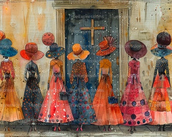 Black Art Print: Church Women in Hats (Digital Download)