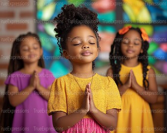 Praying Girls PNG: Christian AI Art (Digital Download)