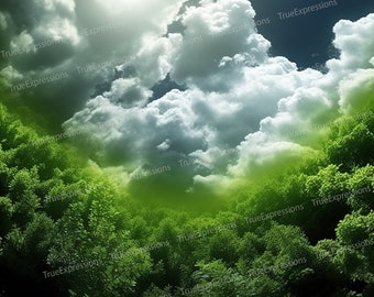 Heaven and Nature, AI Art, Christian, Funeral, Clouds, Green, Heaven, Memorial, Background Digital Downloadable, Instant PNG Download