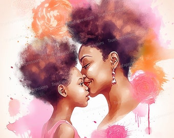 A Mother's Kiss AI, Black, Mother, Daughter, Queens, Digital Downloadable, Instant PNG Download