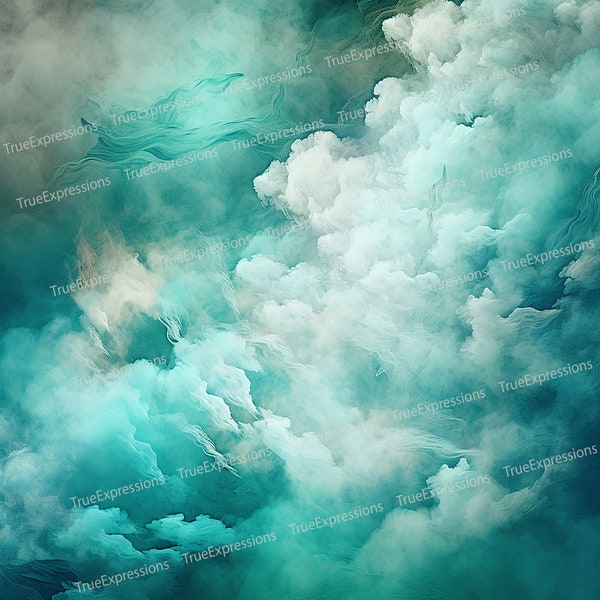 Turquoise Memorial, AI Art, Christian, Funeral, Clouds, Teal, White, Heaven, Memorial, Background Digital Downloadable, Instant PNG Download