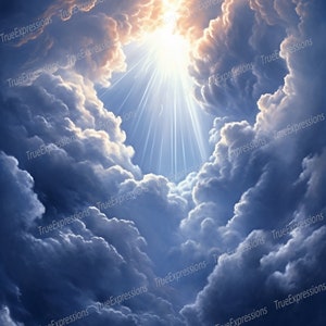 Hemelse achtergrond XIII, AI-kunst, christelijk, begrafenis, wolken, blauwe hemel, gedenkteken, achtergrond digitaal downloadbaar, Instant PNG-download