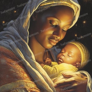Ha nacido un salvador II, Arte AI, Cristiano, Fe, Navidad, Madre, Jesús, Cristo, Estrellas, Descargable digital, Descarga PNG instantánea