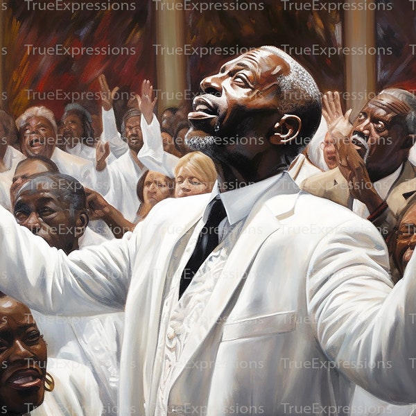 Father I Stretch III, AI Art, Christian, Faith, Senior, Man Praising in Church Digital Downloadable, Instant PNG Download