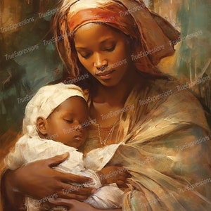 Moeder en kind XX, Christelijk, Geloof, Kerstmis, Jezus, Christus, Maria, Baby Jezus, Digitaal downloadbaar, AI Art, PNG Download
