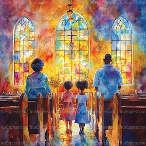 Sucht euer Erstes, AI Art, Christian, Glaube, schwarze Familie, Kirche, Kinder, digital herunterladbar, sofortiger PNG-Download