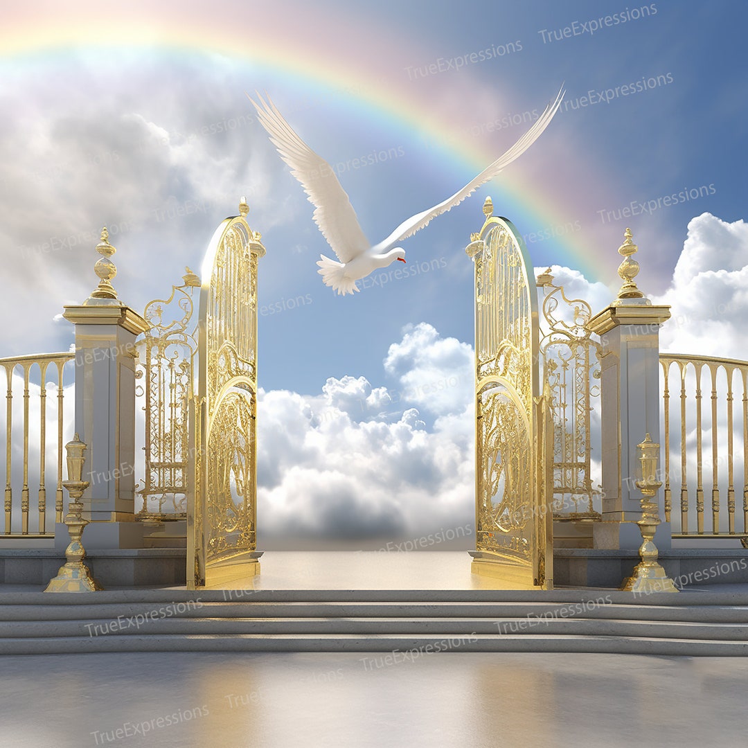 Christian Funeral Art: Golden Gates, Dove & Rainbow (PNG Digital