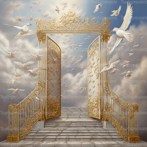 Memorial Flight II, AI Art, Cristão, Fé, Funeral, Portões, Ouro, Céu, Memorial, Simpatia, Download Digital, Download Instantâneo PNG