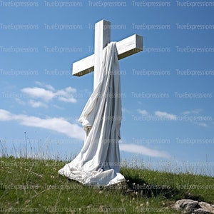Croce drappeggiata di bianco, Croce con sciarpa bianca, Pasqua, Domenica della Resurrezione, Cristiano, Gesù, Scaricabile digitale AI, Download PNG istantaneo