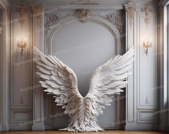 Angel Wings Mansion, AI Art, Christian, Backdrop, Mansion, White, Windows, Heaven, Angel Wings, Digital Downloadable, Instant PNG Download