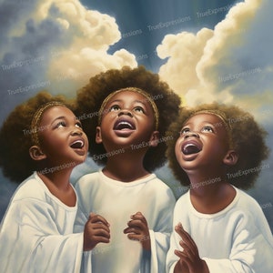 Tres ángeles jóvenes, AI Art, Christian, Faith, Wings, Angel, Black, Wings, Female, Girls, Digital Downloadable, Instant PNG Download