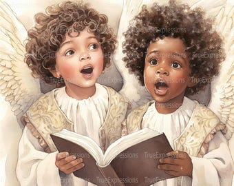 Singing Angels Art AI Print: Angelic Voices, Children, Christian PNG (Digital Download)