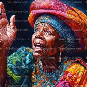 Saint chevronné, AI Art, chrétien, foi, senior, femme louant à l'église numérique téléchargeable, téléchargement PNG instantané