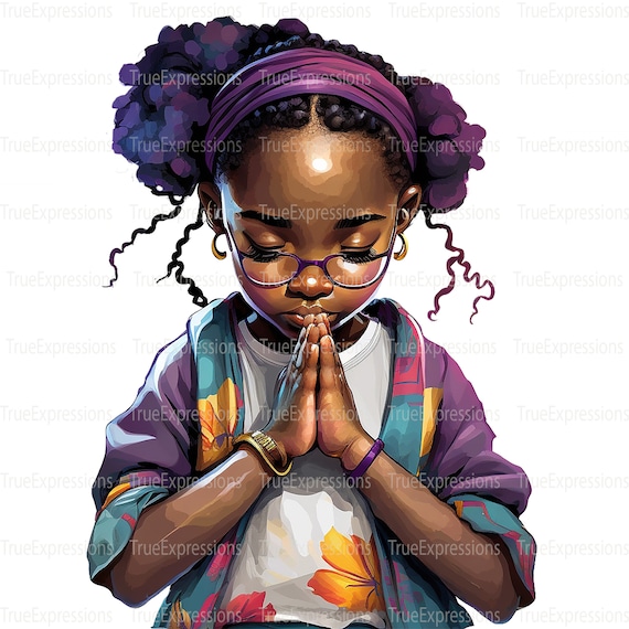 AI Art Print: Young Girl Praying - Christian Faith (PNG