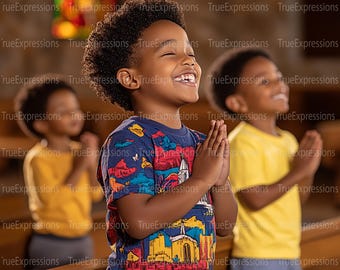 Praying Boys AI Art Print: Christian Church Worship (PNG Digital Download)