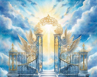 Royal Entrance, AI Art, Christian, Faith, Funeral, Gates, Gold, Heaven, Memorial, Sympathy, Digital Downloadable, Instant PNG Download