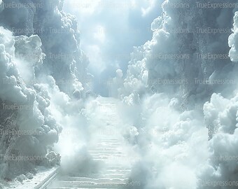 Heavenly Clouds V, Christian, Funeral, Clouds, White, Heaven, Memorial, Faith, Heaven, AI Art Digital Downloadable, Instant PNG Download