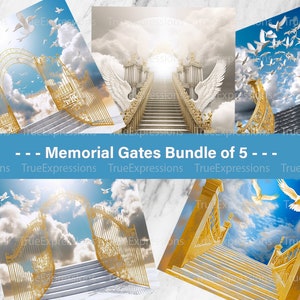 Memorial Gates Bundle, AI Art, Christian, Faith, Heavenly Gates, Gold, Heaven, Memorial Bundle, Digital Downloadable, Instant PNG Download