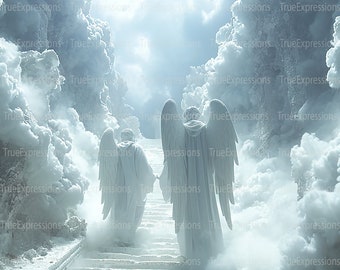 Heavenly Angels V,  Christian, Funeral, Wings, White, Heaven, Memorial, AI Art Digital Downloadable, Instant PNG Download