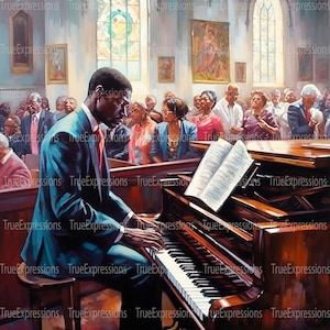 Pianist III, Printable AI, Christian, Faith, Church, Digital Downloadable, Church Choir, Singing, Instant PNG Download