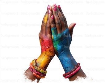 Praying Hands AI Art: Colorful African Hands PNG (Digital Download)