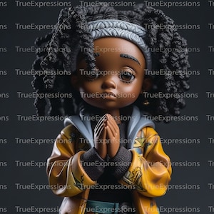 Prayer Doll, AI Art, Christian, Faith, Black Girl Praying, Action Figure, Transparent Digital Downloadable, Instant PNG Download
