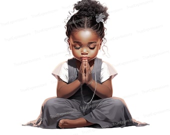 Praying Girl Clipart: Christian AI Art, Instant PNG Download