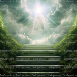 Memorial Green, AI Art, Christian, Funérailles, Escaliers, Vert, Heaven, Memorial, Background Digital Downloadable, Instant PNG Download