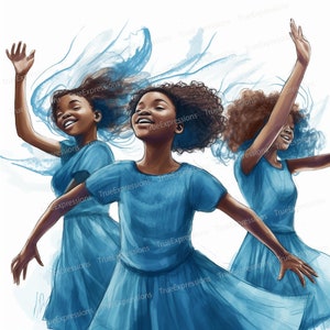 Happy Praise II, Printable AI, Christian, Faith, Church, Blue, Digital Downloadable, Praise Dance, Singing, Instant PNG Download