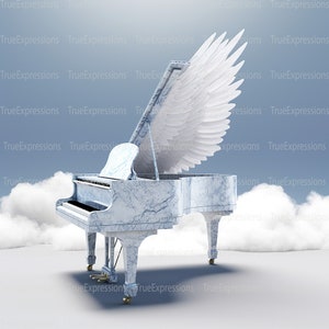 Forever Praise, AI Art, Christian, Funeral, Piano, Wings, Blue, Heaven, Memorial, Sympathy, Digital Downloadable, Instant PNG Download