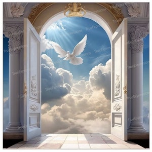 Enter In VI, AI Art, Christian, Funeral, White, Blue, White, Doors, Heaven, Digital Downloadable, Instant PNG Download