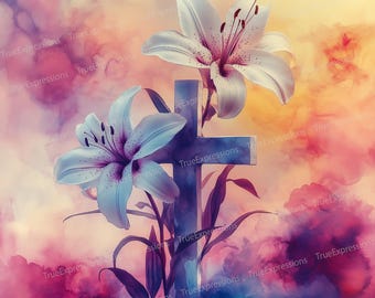 Easter Lily Cross: Christian AI Art PNG (Digital Download)