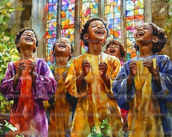 Children in the Choir AI Art Print: Christian Praise Song (PNG Download)