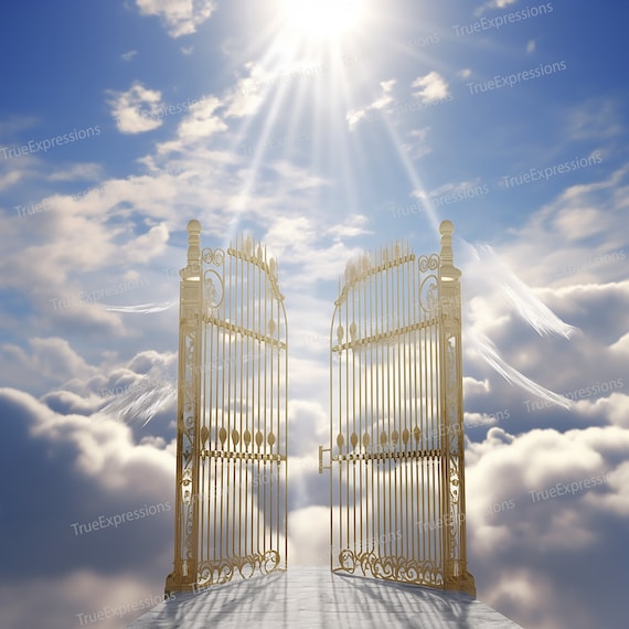 Golden Heaven Gates AI Art - Christian Memorial PNG (digital