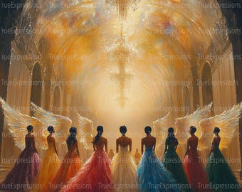 Angelic Women with Wings AI Art Print: Christian Fine Art (PNG Download)