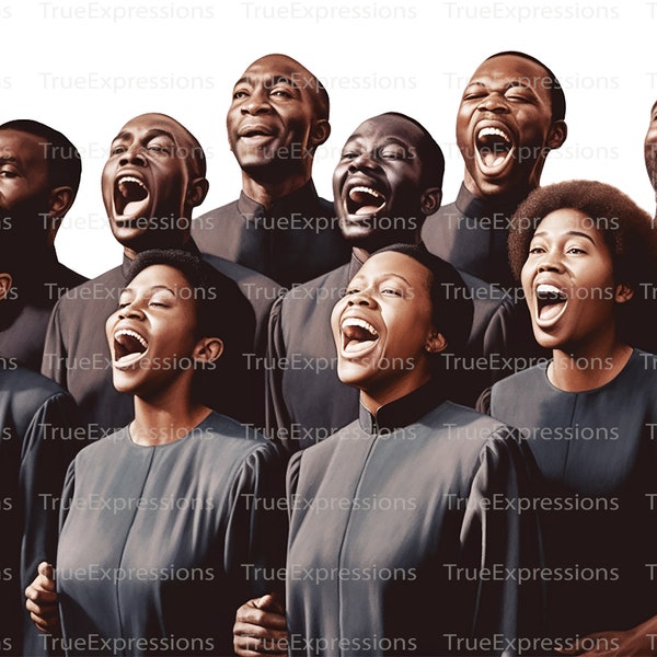 Songs of Joy, AI Art, Christian, Black Choir, Faith, Singing in Church Digital Downloadable, Instant PNG Download