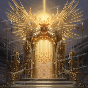 Into the Light, Christian, Funeral, Gold Gates,  Wings, Memorial, Digital Downloadable, AI Art, Instant PNG Download