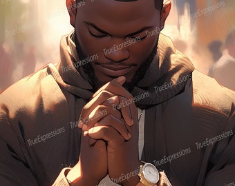 My Father in Heaven III, Printable AI, Christian, Faith, Church, Digital Downloadable, Praying, Male, Instant PNG Download