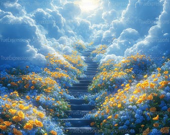 Floral Stairway to Heaven AI Art Print (PNG Download)