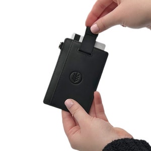WESTMADE Mayfield Mini minimalistische premium leren portemonnee - sleutelhanger kaarthouder - dunne portemonnee met treklipje - RFID-blokkering - grafietzwart