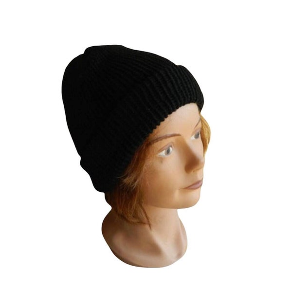 Knitted hat, knit black hat, gift for him, gift for your dad, adult hat, knit hat, black hats, bonnets noirs, femmes chapeau, homme cadeau