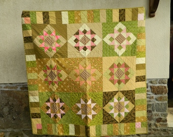 Handmade Patchwork Quilt 100% Cotton Heirloom Bed Quilt Farmhouse Throw Cottage Blanket Wall Hanging 150 x 150 cm 59" x 59"