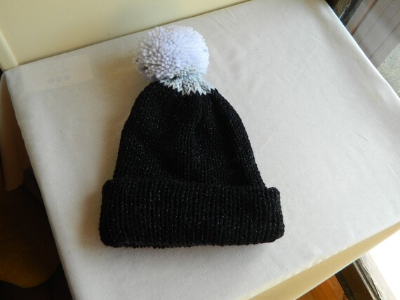 Silver and Black winter hat Oakland Beanie City Hats Knit Black & Silver Pom Winter Hat  main image 2